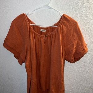 Madewell Orange Ruched Short Sleeve Blouse